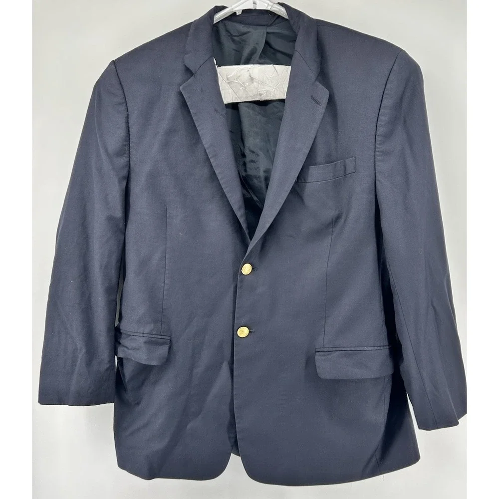Lauren Ralph Lauren Pure New Wool Navy Blue Sport Coat Gold Button Size 44L